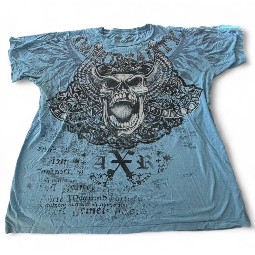 Xzavier Immortality Blue Graphic Skull T-Shirt‎ Men's 2XL Y2K Gothic